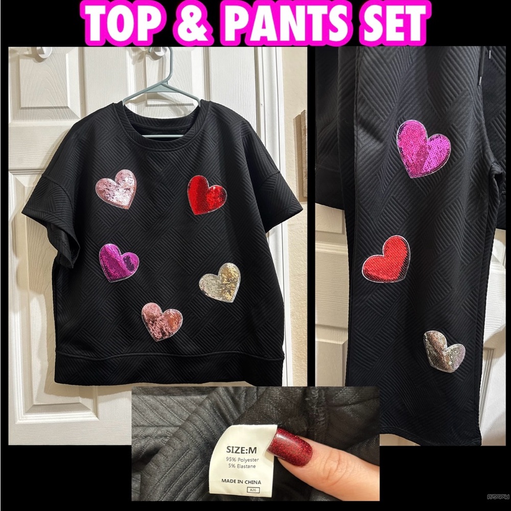 Heart Pattern Top and Pants Set
